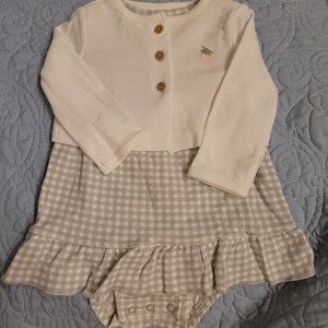 Carter's Baby Girls Bodysuit Dress – Green check & Cardigan with strawberry